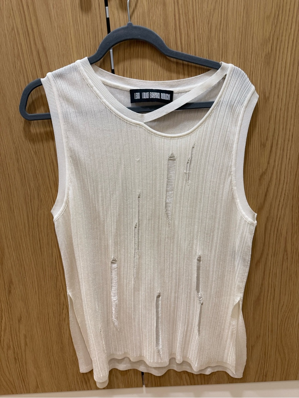 Distressed Cream Ribbed Tank Top by Loulou Studio